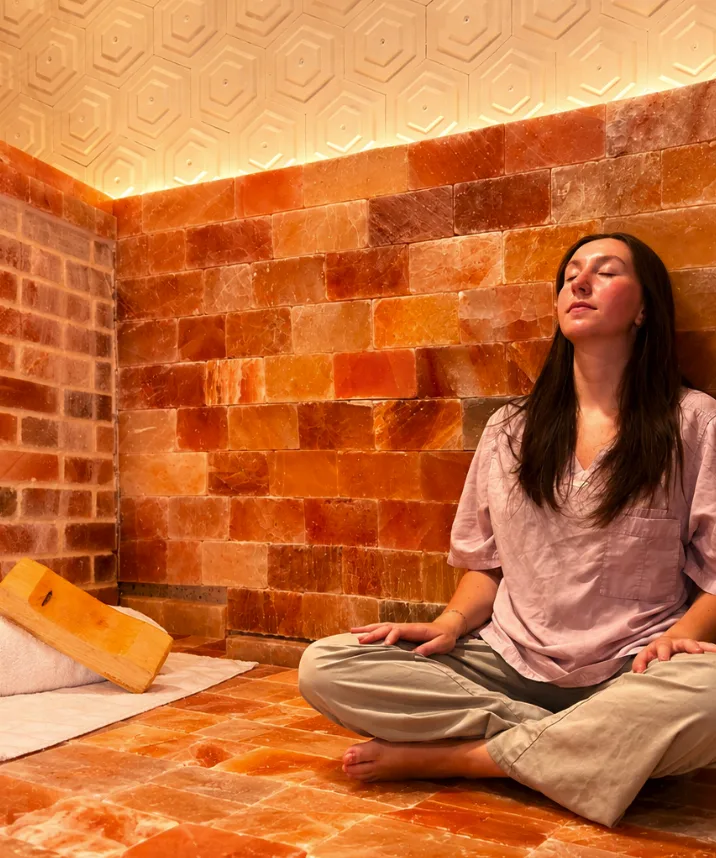 Resting in the Himalayan pink salt sauna at CGI
